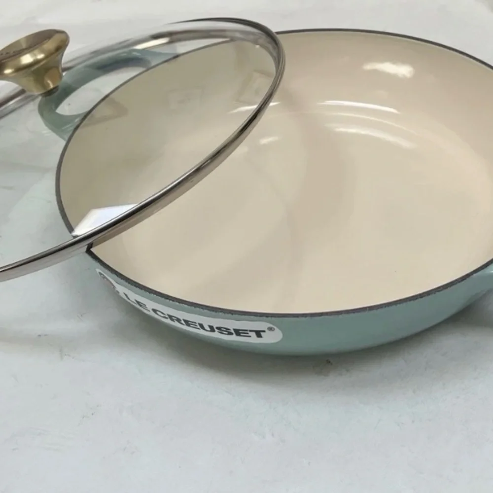 Le Creuset Buffet Cast Iron Casserole Glass Lid 3.5 qt Sage Green France NEW Pan